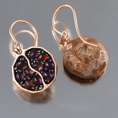 Bohemian Women's Earrings with Red Pomegranate Seed Design Gold