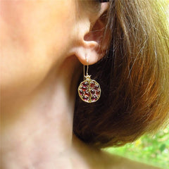 Bohemian Women's Earrings with Red Pomegranate Seed Design Gold