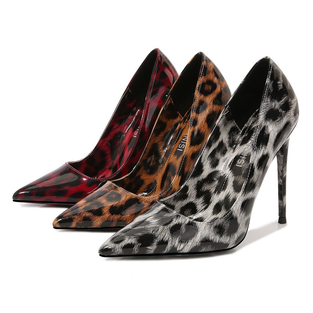 Bold Leopards Strut Print Pointed High Heel Shoes Stiletto Over - sized White