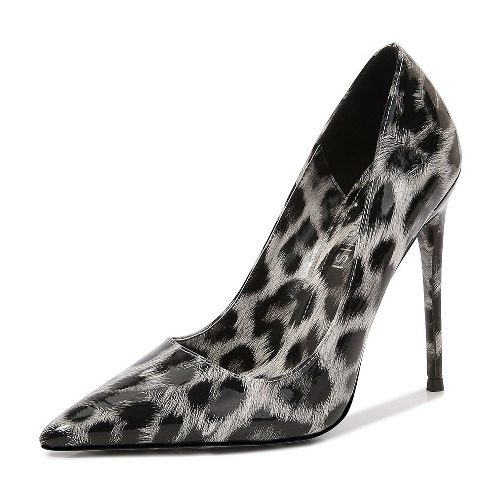 Bold Leopards Strut Print Pointed High Heel Shoes Stiletto Over - sized White