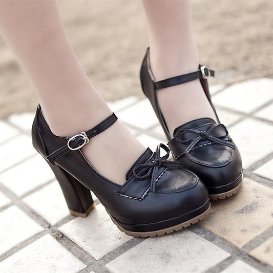 Bowknot high heels thick heel Black