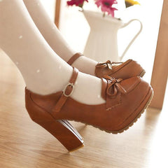Bowknot high heels thick heel White