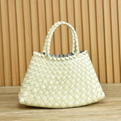 Braided Baotou Layer Cowhide Pure Handmade Basket Bag Beige