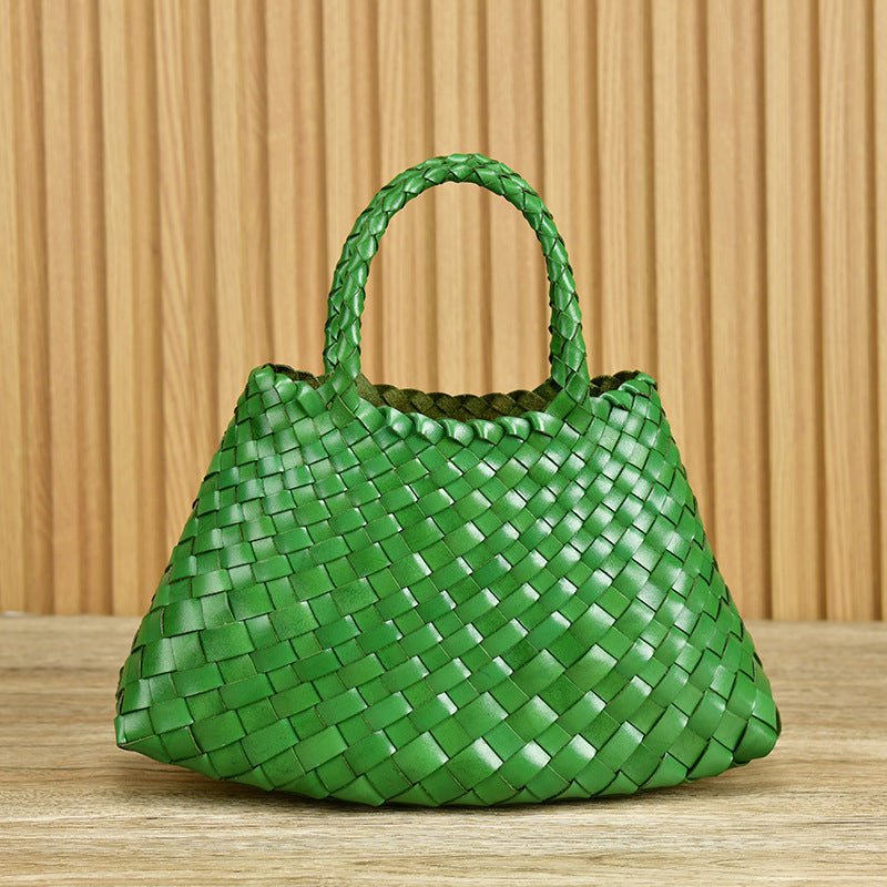 Braided Baotou Layer Cowhide Pure Handmade Basket Bag Green