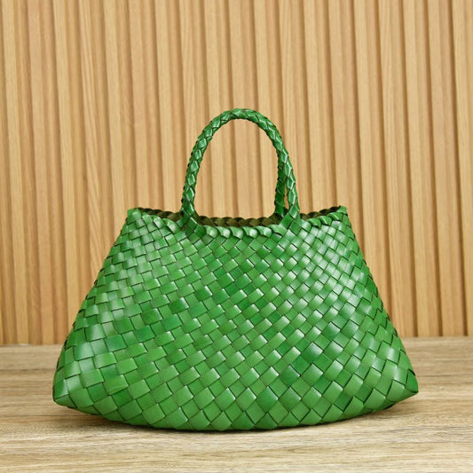 Braided Baotou Layer Cowhide Pure Handmade Basket Bag Green