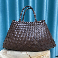 Braided Baotou Layer Cowhide Pure Handmade Basket Bag Coffee