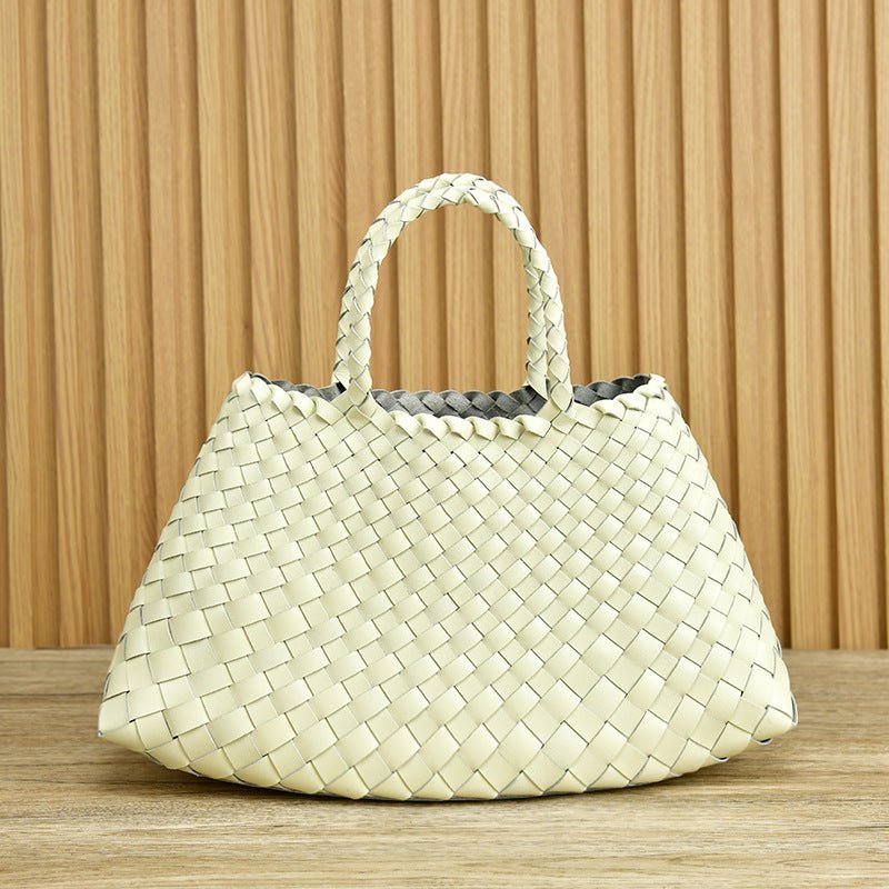 Braided Baotou Layer Cowhide Pure Handmade Basket Bag Beige