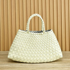 Braided Baotou Layer Cowhide Pure Handmade Basket Bag Beige