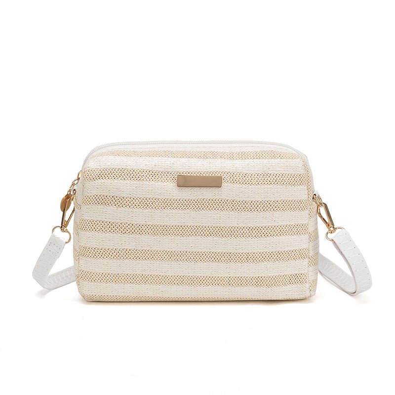 Braided Beach Bag: Stylish Single Shoulder Cross - body Beige stripe