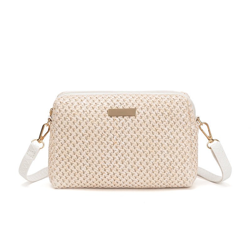 Braided Beach Bag: Stylish Single Shoulder Cross - body Beige net line