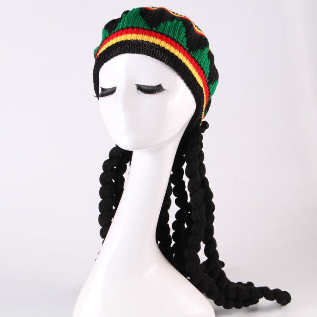 Braided Straw Hat Wig Beret Combo Green