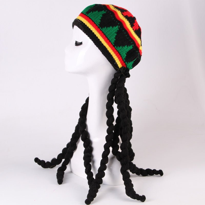 Braided Straw Hat Wig Beret Combo Green