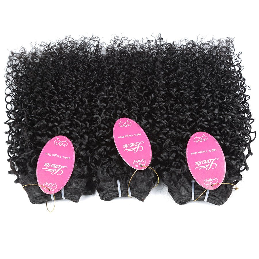 Brazilian Real Hair Curly Bang Hair Bundles, Dyable 8 inches