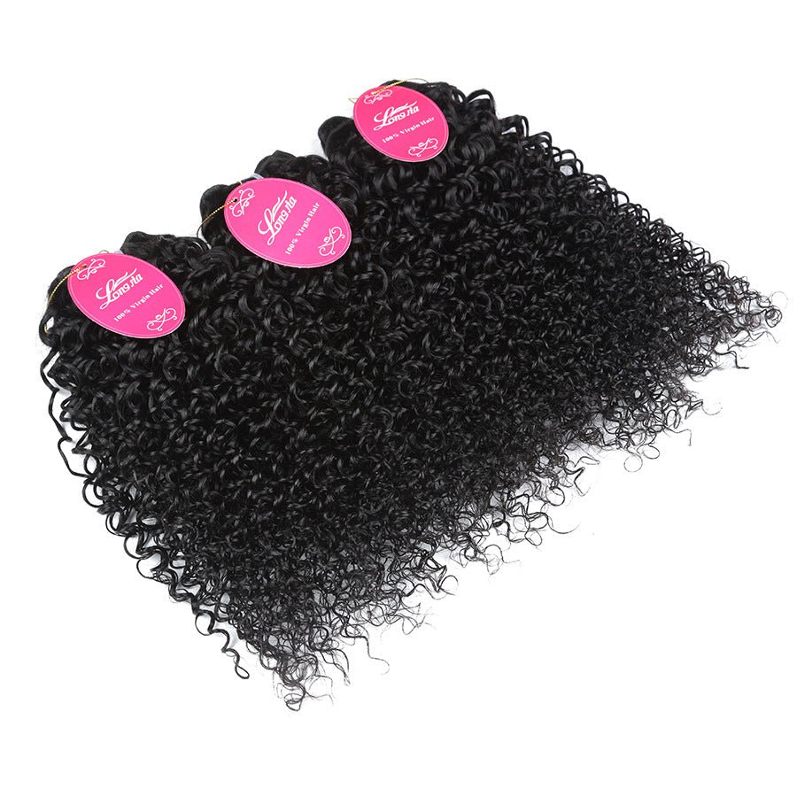 Brazilian Real Hair Curly Bang Hair Bundles, Dyable 8 inches