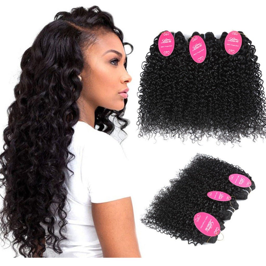 Brazilian Real Hair Curly Bang Hair Bundles, Dyable 8 inches