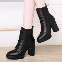 British Style Autumn And Winter Single Boots High Heels Single Zipper Single Lining