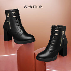 British Style Autumn And Winter Single Boots High Heels Double Zipper Fleece lined