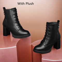 British Style Autumn And Winter Single Boots High Heels Single Zipper Fleece lined
