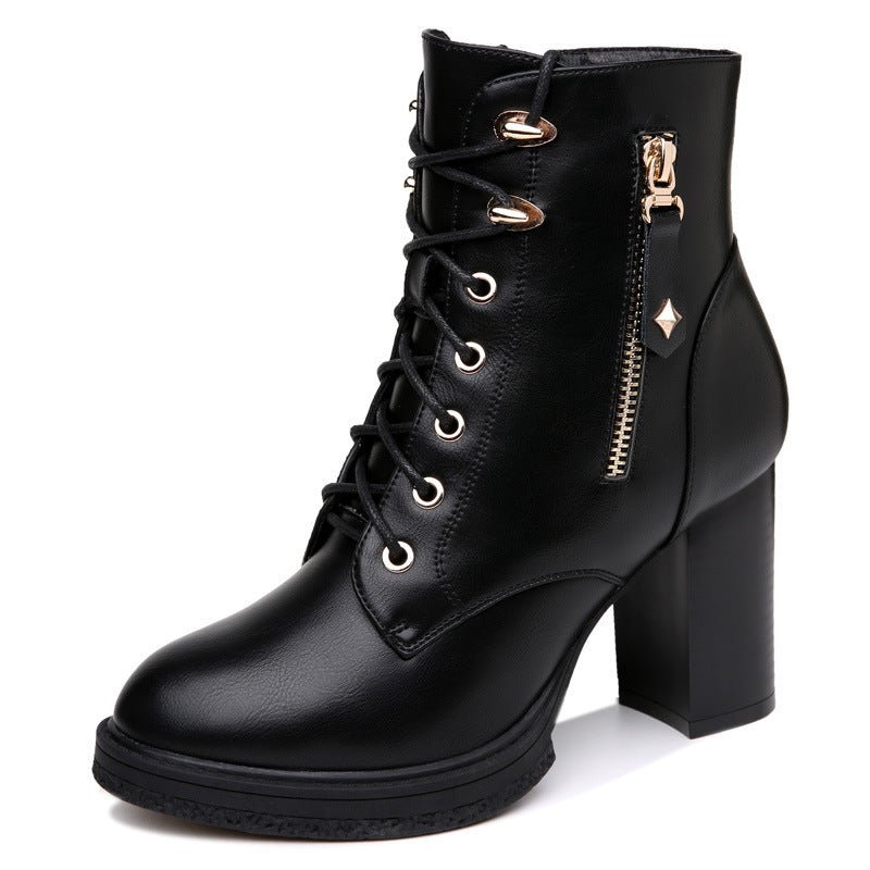 British Style Autumn And Winter Single Boots High Heels Double Zipper Single Lining
