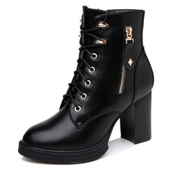 British Style Autumn And Winter Single Boots High Heels Double Zipper Single Lining