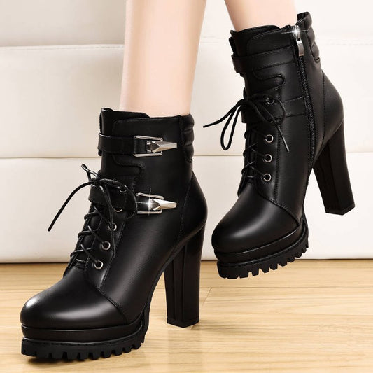 British Style High Heel Women Shoes Black