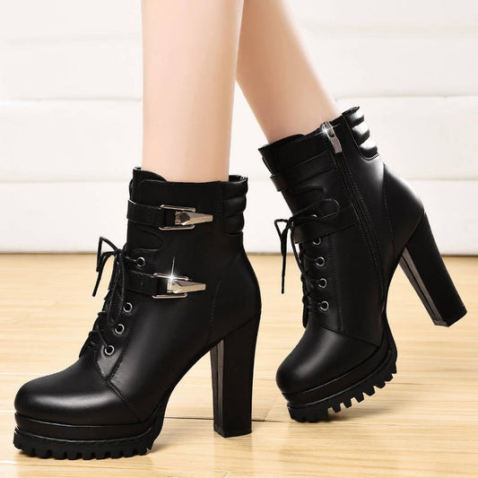 British Style High Heel Women Shoes Black