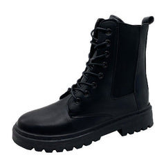 British Style Martin Boots Round Toe Lace - up Black Single Liner