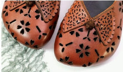 Buckle Ethnic Style Women's Shoes Hollow Breathable Flower Sandals light brown
