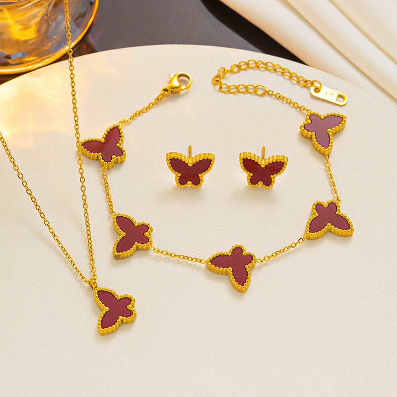 Butterfly Charm Bracelet Trio: Simple and Elegant Ornament Set Pink suit