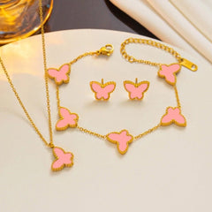 Butterfly Charm Bracelet Trio: Simple and Elegant Ornament Set Pink suit