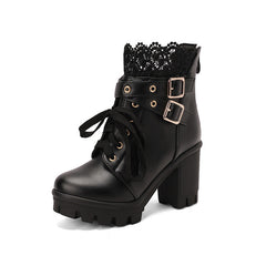 Lace-up Square Heeled Shoes