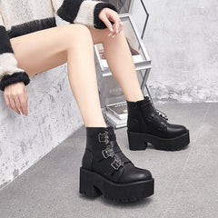 Lady Japanese Harajuku Punk Bat Buckle Gothic Style Short Boots