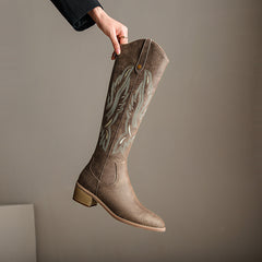 Retro Chunky Heel Embroidery Western Cowboy Boot Women