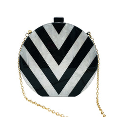 Black and White Geometric Stitching Acrylic Clutch Bag