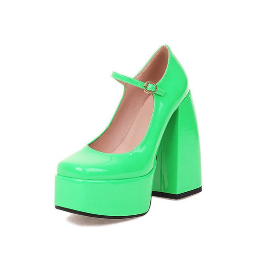 Candy Color Nightclub Waterproof Platform Super High Heel Green
