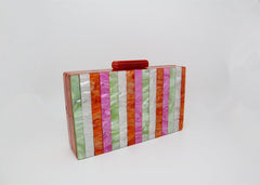 Candy Color Striped Acrylic Dinner Bag European And American Fashion Pearlescent Vertical Stitching Clutch Handbag Orange