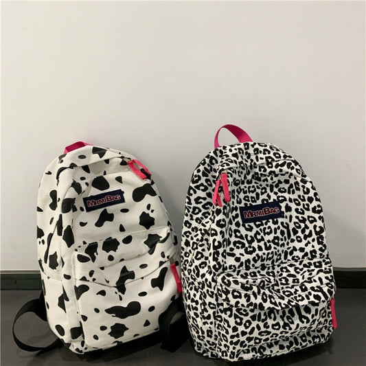 Canvas Backpack with Fashionable Cow Pattern Leopard Print