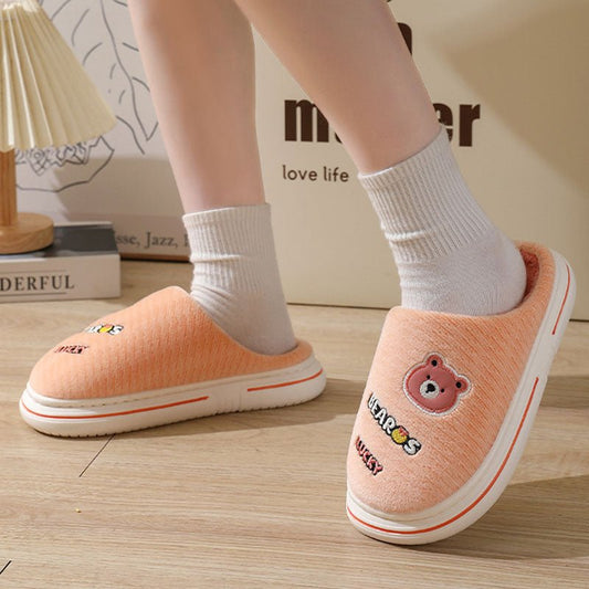 Cartoon Bear Plush Slippers For Couple Thick - Furry Slipper Men Coffee