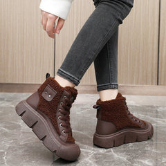 Cashmere Snow Boots Lace - up High - top Students Height Increasing Shoes Black