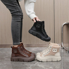 Cashmere Snow Boots Lace - up High - top Students Height Increasing Shoes Black