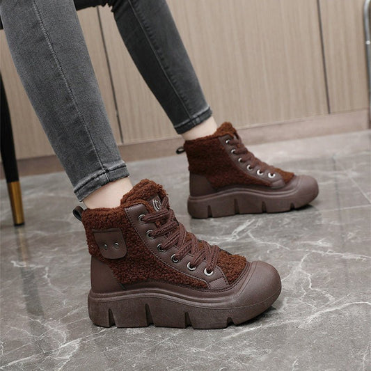 Cashmere Snow Boots Lace - up High - top Students Height Increasing Shoes Black