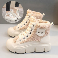 Cashmere Snow Boots Lace - up High - top Students Height Increasing Shoes Black