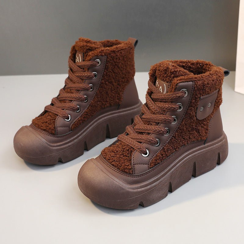 Cashmere Snow Boots Lace - up High - top Students Height Increasing Shoes Coffee