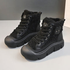 Cashmere Snow Boots Lace - up High - top Students Height Increasing Shoes Black