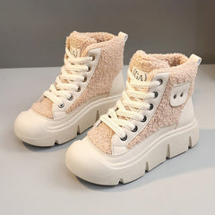 Cashmere Snow Boots Lace - up High - top Students Height Increasing Shoes Khaki