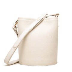 Casual Fashion in Top Layer Cowhide - Bucket Bag Elegance White