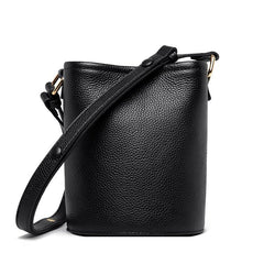 Casual Fashion in Top Layer Cowhide - Bucket Bag Elegance Black