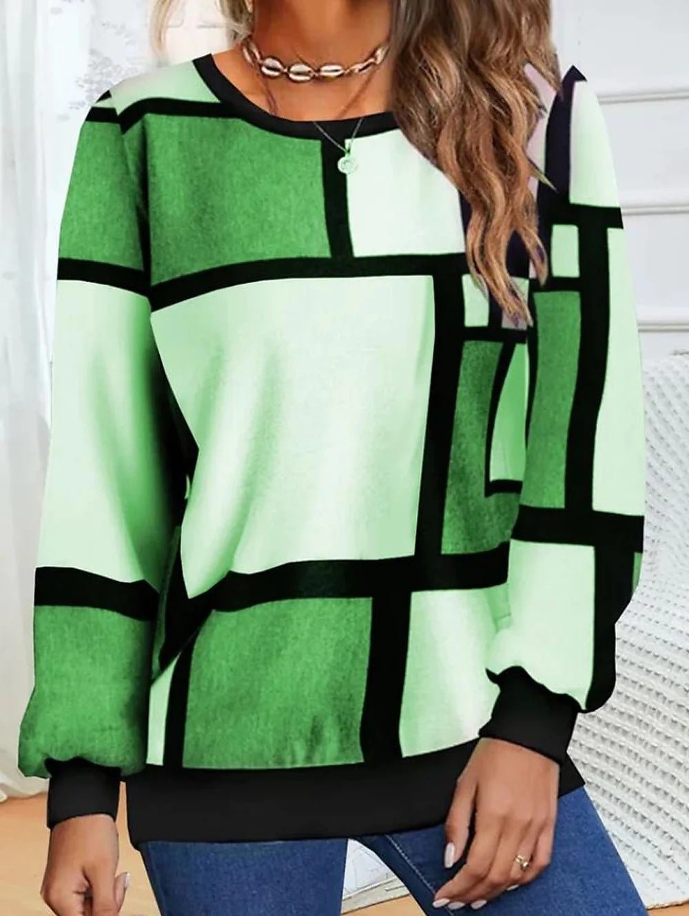 Casual Geometric 3D Printed Loose Long - Sleeve Sweater 1 Style