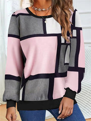 Casual Geometric 3D Printed Loose Long - Sleeve Sweater 2 Style