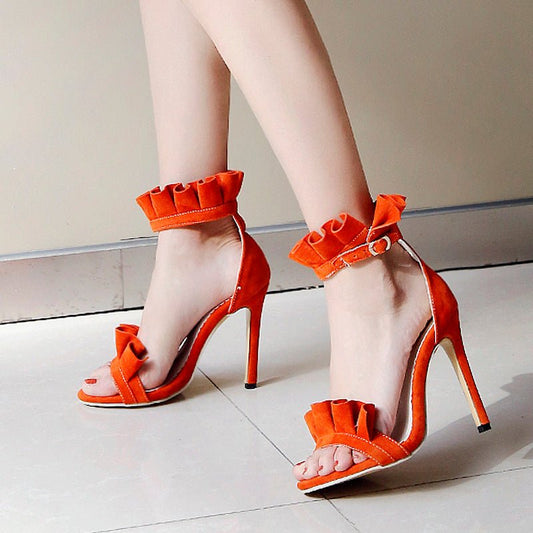 Casual pleated lace stiletto heels Red